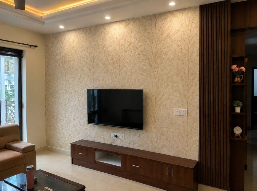 Modern Living Room Wallpaper Installation